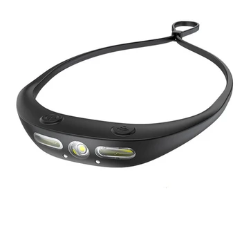 Силиконовая лампа головного света с волновым датчиком, водонепроницаемая USB-перезаряжаемая портативная маленькая фара для ночного бега, прочный черный