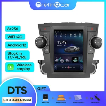 Система Android 12 Вертикальный плеер для Toyota Highlander 2009-2013 годов Экран автомагнитолы Мультимедиа Видео GPS Навигация 360 Cam