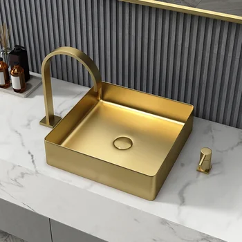 Золотой квадратный умывальник из нержавеющей стали с одним умывальником Nordic luxury wind washbasin