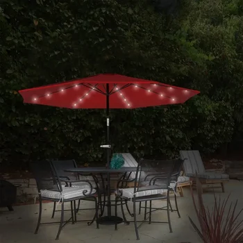 10-Футовый Зонт для Патио Pure Garden с Солнечной Светодиодной Подсветкой (Красный / Зеленый), Мебель Для Патио, Открытый Зонт