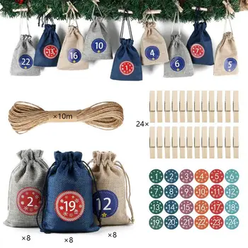 Рождественский Адвент-календарь, пакет для конфет, календарь обратного отсчета 24 дней, мешковинные сумки, адвент-сумка для конфет, игрушки, браслеты, ожерелья, сумка