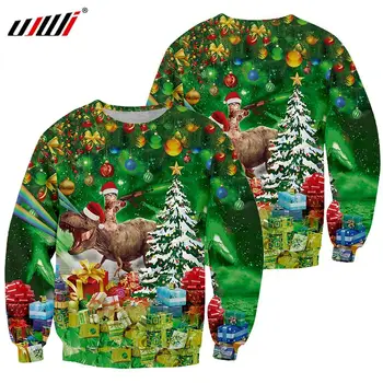 UJWI Осень-зима Повседневная Мужская / женская одежда с 3D-принтом больших размеров, Рождественская одежда, толстовка с рисунком динозавра, пуловер 6XL