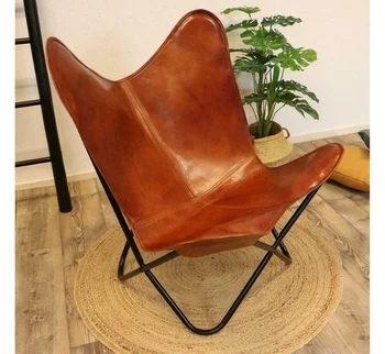 Кресло-бабочка, Винтажное Спальное Место из натуральной кожи, Коричневое кресло для отдыха