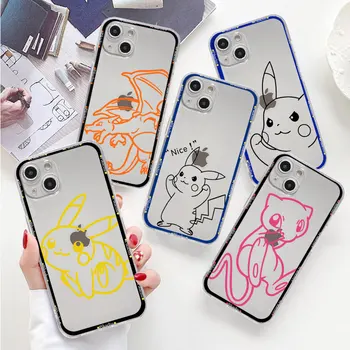 Прозрачный Мягкий Чехол для Телефона iPhone 13 Pro 14 Plus 11 Pro Max XR 7 6s 8 12 15 Mini SE X XS Pokemon Pikachu Line Cover Coque