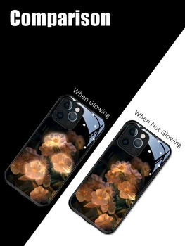 Ретро Камелия LED Light Glow Люминесцентный Чехол Для Телефона из Закаленного Стекла для iPhone 11 12 13 14 X Xs Xr Mini Pro Max Plus Чехол для Девочки