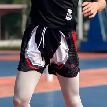 Эстетика Мужские летние сетчатые спортивные шорты для баскетбола, фитнеса, быстросохнущие дышащие шорты для бега, повседневные свободные спортивные штаны Flame