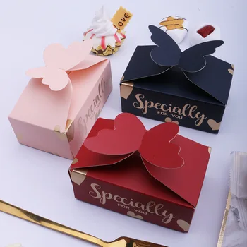 Новая однотонная подарочная коробка в форме бабочки, бумажные розовые коробки для конфет, для упаковки сувениров для свадебной вечеринки, украшения на День рождения
