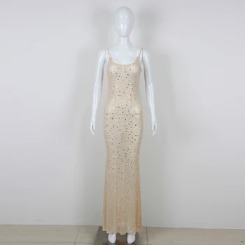Сетчатое сексуальное длинное платье с V-образным ремешком, элегантное модное вечернее платье знаменитости с бриллиантами без рукавов из вискозы