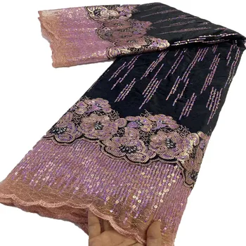 Новый дизайн Высокое качество 2023 Африканская Нигерийская кружевная ткань Вышивка Тюль Блестки Платье Жениха Кружевные ткани для шитья CW