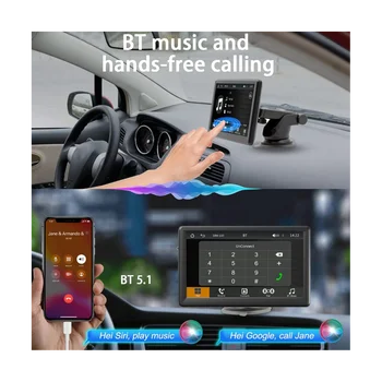 Портативное беспроводное крепление для приборной панели Carplay, автомобильная стереосистема с 7-дюймовым сенсорным экраном Bluetooth, FM-автомагнитола, Камера заднего вида, USB