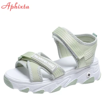 Aphixta 2022 Новые Босоножки на платформе с крючком и петлей, женские парусиновые туфли на танкетке с перекрестными каблуками, увеличивающие рост Пляжные сандалии на толстой подошве