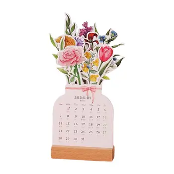Настольный календарь Bloomy Flower на 2024 год, Креативный деревянный карточный календарь, Высококачественный настольный календарь, Товары для декора дома