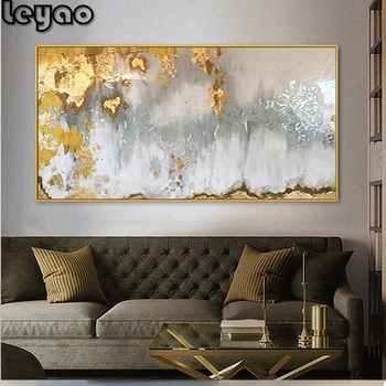Алмазная живопись ручной работы большого размера абстрактная живопись Золото Серый Белый великолепная абстрактная картина с алмазной вышивкой 5d для домашнего декора