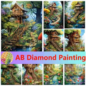 5D Алмазная живопись Новая Вышивка крестиком Алмазная вышивка Весенний Домик на дереве Природный пейзаж Полная мозаика Стразы