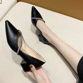 Женская летняя обувь с квадратным носком на среднем каблуке, женские туфли с острым носком 2023, черные Стильные популярные оптовые слипоны Y2k