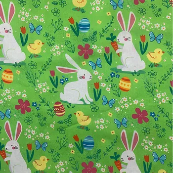 Милые 100% хлопок ткань зеленый низ мультфильм Кролик шаблон цифровой печати швейный материал DIY домашний лоскутное платье, одежда
