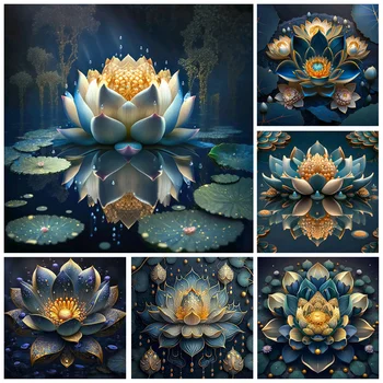 Наборы для рисования Абстрактным цветком и Бриллиантами New Mystic Blue Lotus Полная Квадратная Вышивка Мозаика Вышивка крестом 5D DIY Home Decor WE288