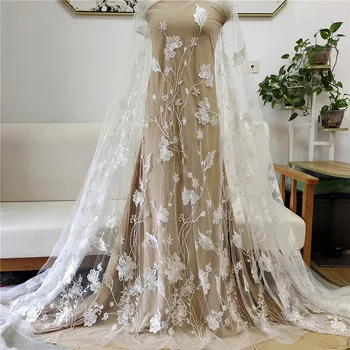 Европейская и американская тяжелая промышленность Вышивка блестками Цветочная сетка кружевная ткань свадебное вечернее платье Дизайнерская ткань 