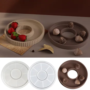 Силиконовая форма для круглого лотка для хранения, полая пластина для лотка с бороздками, форма для цементной штукатурки, декоративная форма для клея