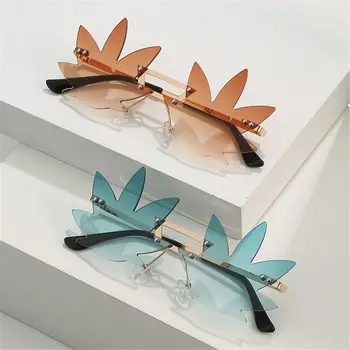 Очки Street Shades, декоративные солнцезащитные очки в форме кленового листа для женщин, Солнцезащитные очки без оправы