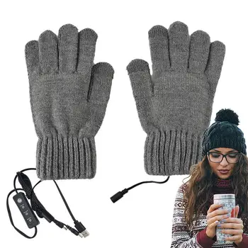 Перчатки с электрическим подогревом, перезаряжаемые через USB Теплые перчатки с сенсорным экраном, 3 регулируемыми температурными режимами, Зимняя грелка для рук, Ветрозащитная термозащита