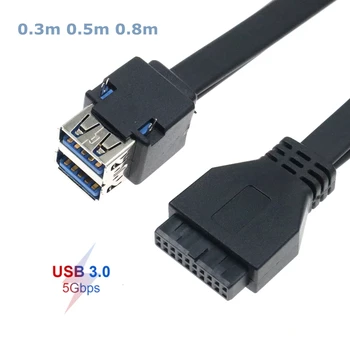 Кабель передней панели USB3.0 с 19 контактами и 20 контактами к двухслойному 2-портовому USB-разъему для передачи данных с выводами для самодельного шасси