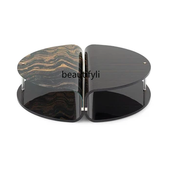 Итальянский светлый журнальный столик из роскошного стекла, круглый чайный столик для гостиной, домашний маленький чайный столик из массива дерева