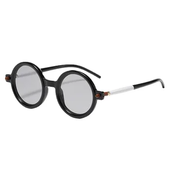 Современная мода Универсальные уличные фотографии Солнцезащитные очки с плоскими линзами Винтажные солнцезащитные очки для женщин в художественной круглой оправе Солнцезащитные очки Очки