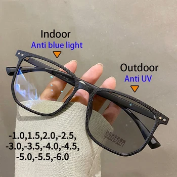 Фотохромные Солнцезащитные очки Для мужчин И женщин, Сверхлегкие Очки для близорукости в ретро-градиентной оправе, Винтажные Квадратные Прозрачные Компьютерные очки 0 ~ -600
