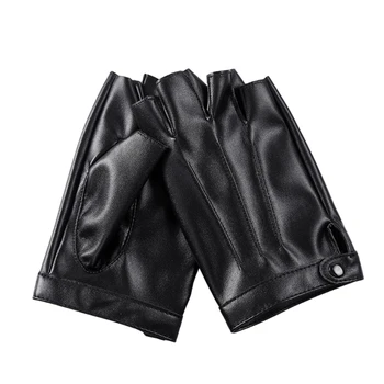 Мужские черные перчатки из искусственной кожи с регулируемым ремешком, перчатки на полпальца для верховой езды, аксессуары для костюмов для косплея