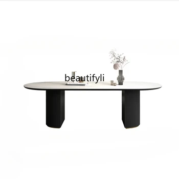 Обеденный стол из импортной каменной плиты, стол в Скандинавском стиле, современный, простой и легкий, Роскошный Прямоугольный Обеденный стол для маленькой квартиры
