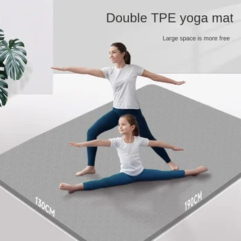 Двойной коврик для йоги с веревкой большого размера, семейный спортивный домашний коврик для фитнеса, утолщенный нескользящий амортизирующий коврик для йоги из TPE