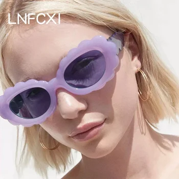 LNFCXI Новые Овальные Солнцезащитные очки желейного цвета, женские Модные Брендовые дизайнерские фиолетово-зеленые мужские солнцезащитные очки UV400 в ретро-стиле