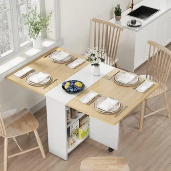 Компактный Складной обеденный стол с 2 ярусами для хранения-выдвижные откидные створки, кухонные столы для столовой из деревенского дома, рассчитанные на 4