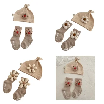 Зимняя теплая шапка, носки, детская шапочка-бини, носки-чепчики для детей, мальчик Девочка 0-18 месяцев, детские носки, Рождественские подарки