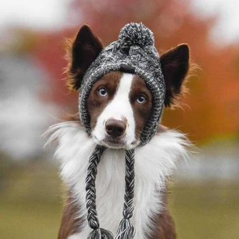 Зимняя теплая шапка для чихуахуа, шапки для собак, Ветрозащитная вязаная шапка французского Бульдога для собак, аксессуары для щенков с пушистым шариком, шапки для домашних животных