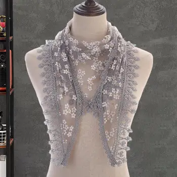Женская свадебная шаль, Элегантный кружевной треугольный шарф с цветочной вышивкой, Легкое мягкое украшение на плечо, женская кисточка в виде цветка