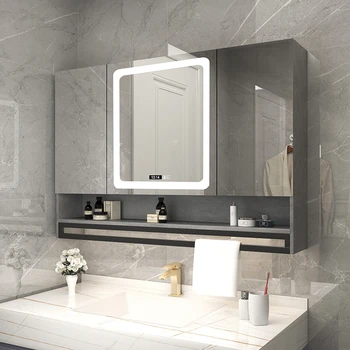 Зеркальный шкаф из массива дерева, интеллектуальная ванная комната, отдельный шкаф для хранения в ванной 75 см, вешалка для полотенец, туалетный настенный шкаф