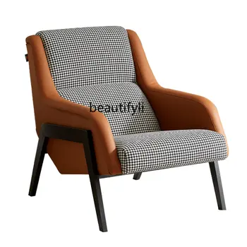 Итальянская Минималистичная Кожаная гостиная, креативный одноместный диван, кресло в стиле ретро, кресло для отдыха, спальня, Балкон, Дизайнерское кресло с откидной спинкой