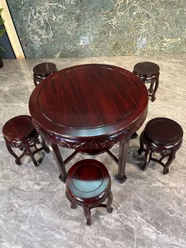 Мебель из красного дерева, круглый стол из кислого дерева, круглый стол для небольших помещений, обеденный стол для дома, обеденный стол из массива дерева, табурет