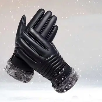 Теплые женские лыжные перчатки из искусственной кожи с противоскользящими пальцами, открытые варежки с сенсорным экраном, толстые зимние осенние перчатки с полными пальцами