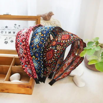 Богемная Цветочная повязка с вышивкой для женщин, Китайские Традиционные Персонализированные Аксессуары для волос, ободки для волос, Обручи для волос Оптом