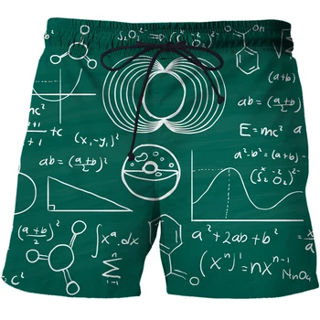 пляжные брюки с 3D-печатью математических формул, мужские плавательные шорты, одежда для серфинга, цифровые пляжные брюки, пляжные шорты harajuku, пляжные шорты