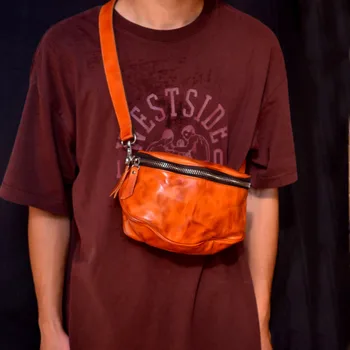 Оригинальная кожаная нагрудная сумка AETOO для мужчин, мужская сумка через плечо для пригородных поездок, сумка из растительной воловьей кожи на одно плечо, все в тон снаружи