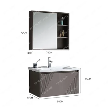 Шкаф для ванной комнаты Керамический умывальник из нержавеющей стали, зеркальный шкаф с каменной плитой, шкафчик в сборе, шкафчик для ванной комнаты, настенный