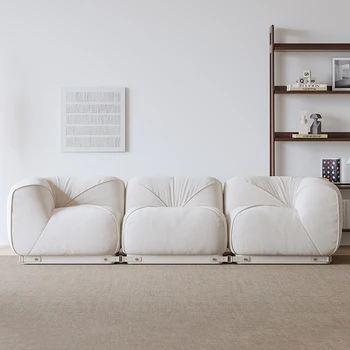 Мебель, кубики тофу, диван, гостиная, комбинация модулей в стиле ретро, небольшая квартира в минималистичном кремовом стиле.