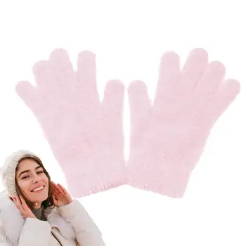 Вязаные перчатки для женщин, перчатки для холодной погоды, эластичные манжеты, Мягкая трикотажная подкладка, эластичные теплые трикотажные зимние перчатки для мужчин и женщин