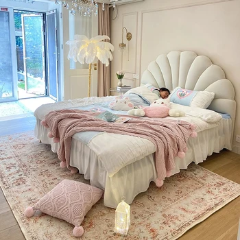 Кровать Petal Во французском кремовом стиле, технология кровати, тканевая кровать, модная девушка, легкая роскошная кровать, современная простая двуспальная кровать, брачная кровать