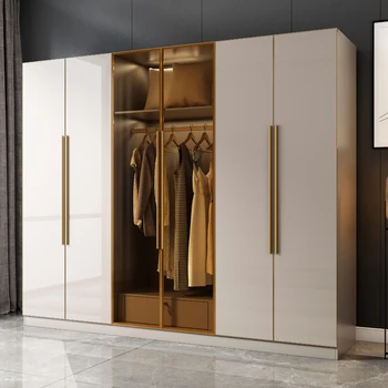 Шкаф, гардероб, домашняя спальня, современная простота, легкая роскошь, гардеробная, комбинированный стеклянный шкаф