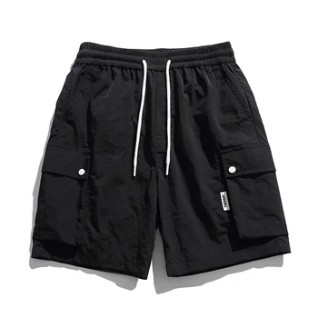 Летние мужские черные шорты из хлопка 2023 года, свободная уличная одежда в стиле хип-хоп харадзюку, прямые бермуды Masculina